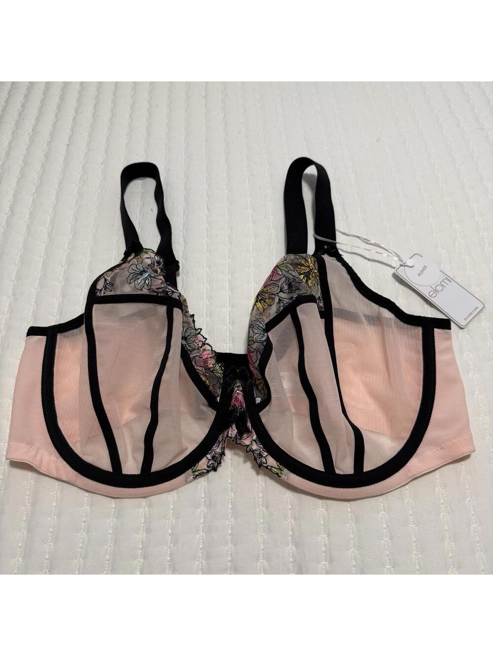 Elomi 38H Carrie Full-Figure Underwire Plunge Bra Lace & Mesh Pink Black NWT - Picture 11 of 13